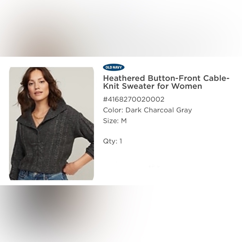 Old Navy Heathered Button-Front Cable Knit Sweater Women’s - dark grey